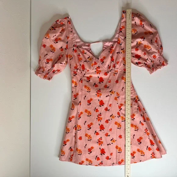 NWT Showpo Rosini Mini‎ Dress Size 6 Pink Floral Puff Sleeve Sweetheart A-Line - Picture 11 of 14